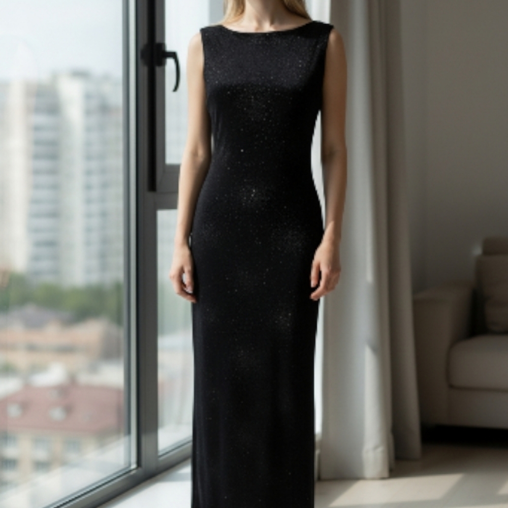 Vintage Dead Stock Fashion Bug Sleeveless Black Embellished Gown